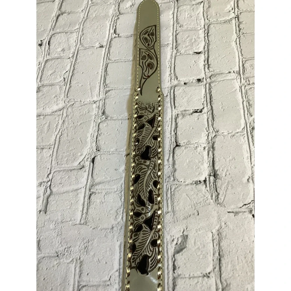 Vintage Wilson Leather Grey Floral Embossed Western Belt Made in USA Size 34